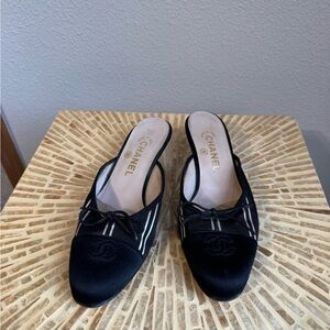 Chanel Black Mules with Bow Detail